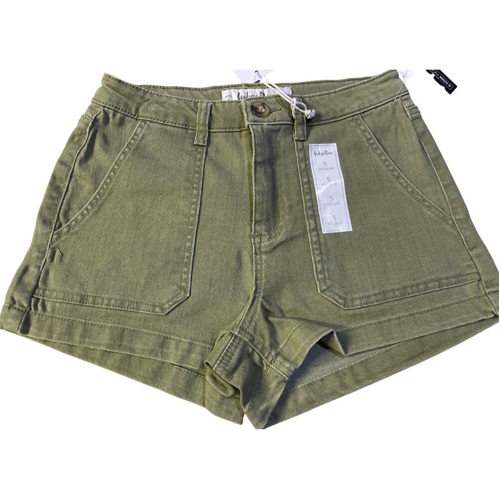 Indigo Rein Womens Size 5 High-Waist Denim Shorts Cedar Green